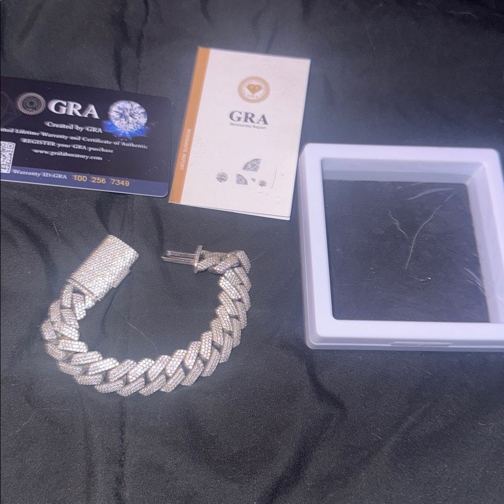 Luxury 15mm 7in iced out mossinate 925 Silver cubin link Bracelet chain